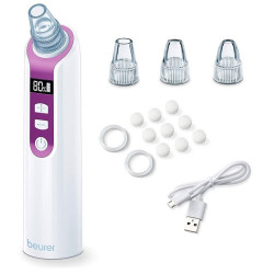 Aparat de curatare faciala profunda Beurer FC 41, 5 viteze, Autonomie pana la 1,5 h, Afisaj LCD, USB, Alb/Violet