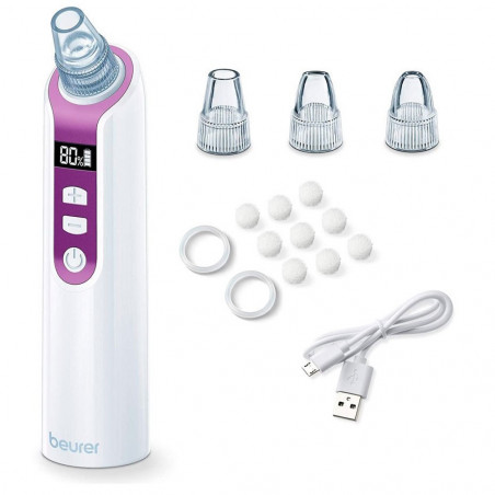Aparat de curatare faciala profunda Beurer FC 41, 5 viteze, Autonomie pana la 1,5 h, Afisaj LCD, USB, Alb/Violet