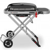 Gratar pe gaz Weber Traveler WB 9010075, 3.5 kW, 63.5x34.3 cm, Grill emailat, Arzator otel inoxidabil, 2 roti, Negru/Argintiu
