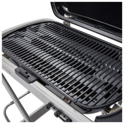 Gratar pe gaz Weber Traveler WB 9010075, 3.5 kW, 63.5x34.3 cm, Grill emailat, Arzator otel inoxidabil, 2 roti, Negru/Argintiu