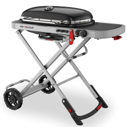 Gratar pe gaz Weber Traveler WB 9010075, 3.5 kW, 63.5x34.3 cm, Grill emailat, Arzator otel inoxidabil, 2 roti, Negru/Argintiu