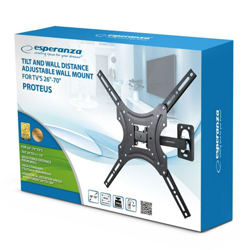 Suport TV de perete Esperanza ERW015, 26-70 inch, Max 30 kg, Vesa 400x400, Negru