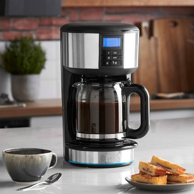 Cafetiera Buckingham Russell Hobbs 20680-56, 1000 W, 10 cesti, 1,25 l, Timer 24 h, Sistem anti-picurare, Negru/Argintiu