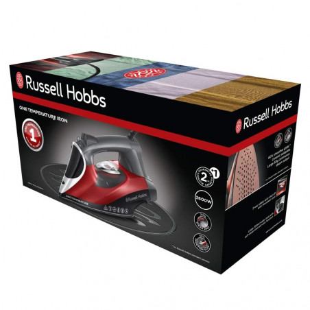 Russell Hobbs One Temperature Iron 25090-56, 2600 W, Placă ceramică, O temperatură optimă, Autocurățare, 0.35 l, Roșu/negru