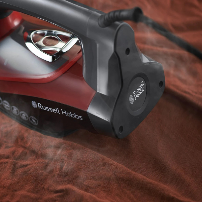 Russell Hobbs One Temperature Iron 25090-56, 2600 W, Placă ceramică, O temperatură optimă, Autocurățare, 0.35 l, Roșu/negru