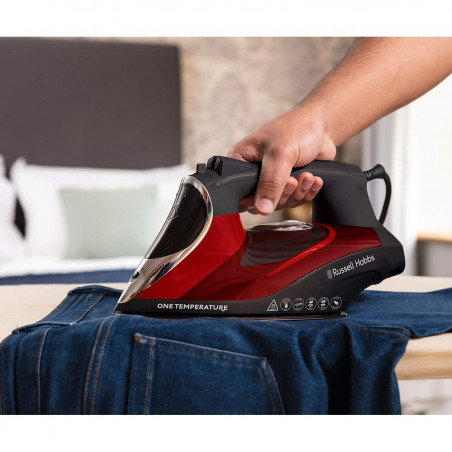 Russell Hobbs One Temperature Iron 25090-56, 2600 W, Placă ceramică, O temperatură optimă, Autocurățare, 0.35 l, Roșu/negru