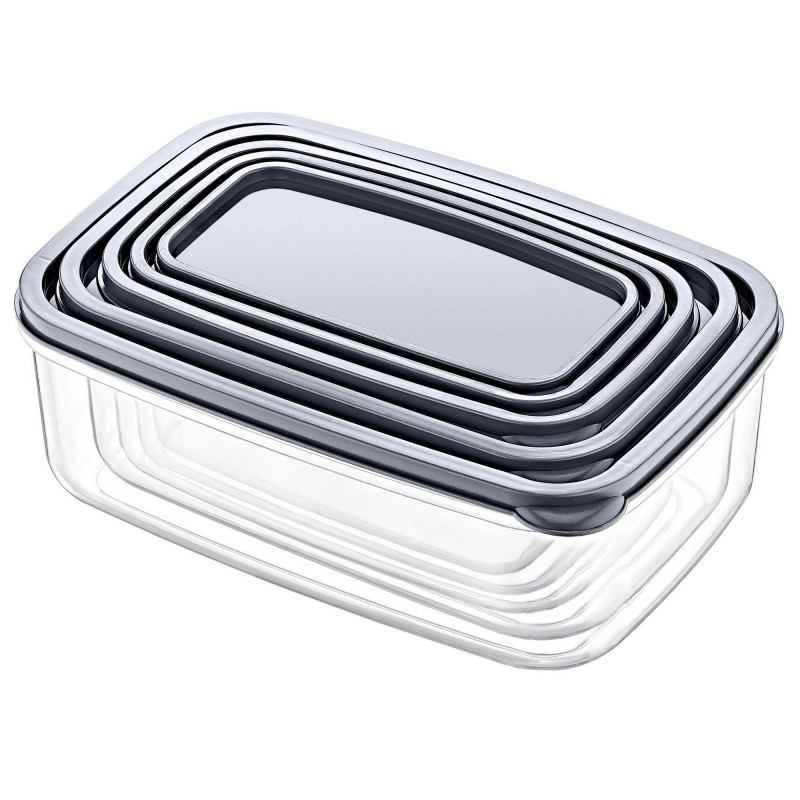 Set cutii depozitare Kosova 639OKK1108, 10 cutii, Plastic, Fara BPA, Negru/Transparent