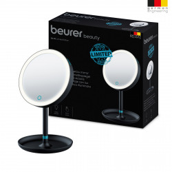 Oglinda cosmetica cu LED Beurer BS 45, 17.5 cm, Normal/Marire 5x, Senzor tactil, Functie intunecare, Negru