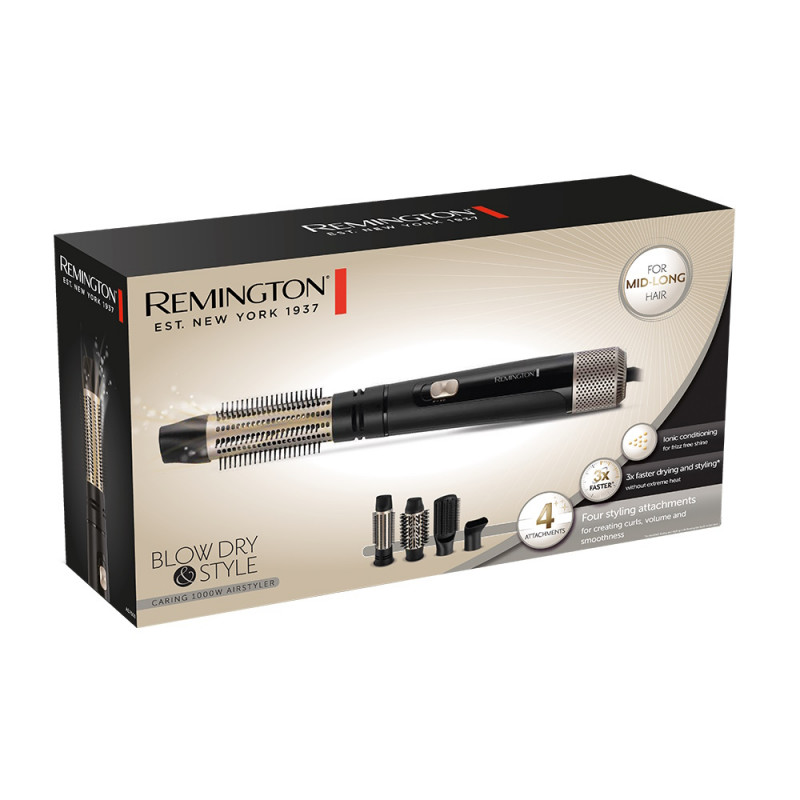 Perie electrica de uscarea si stilizarea parului Remington AS7500 Blow Dry and Style, 1000 W, Ionizare, Cool shot, Accesorii, Negru