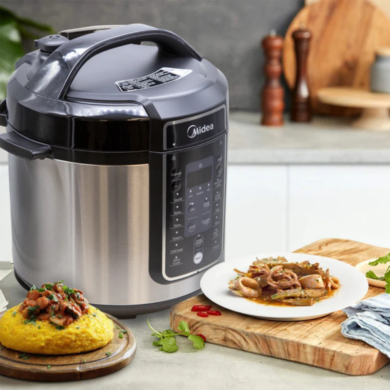 Multicooker sub presiune Midea MY-CS6037WPB, 1000W, 5.7L, 60KPa, Timer, 13 Programe, Inox/Negru