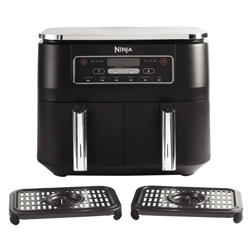 Friteuza cu aer cald Ninja AF300EU, 2470W, 7.6 L, 6 programe, 2 zone de gatit independent, Negru