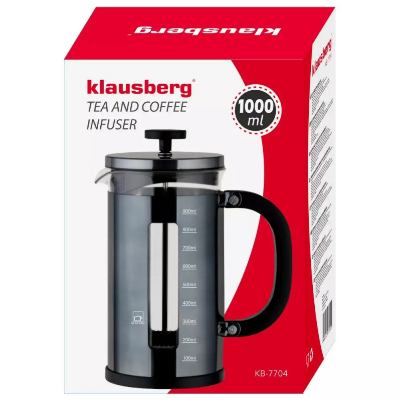 Infuzor pentru ceai/cafea Klausgerg KB 7704, 1 L, Sticla, Scala de masurare, Grafit/Gri