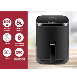 Friteuza cu aer cald Air Fryer Beper P101FRI051, 1400 W, 5 L, 8 programe, 80-200°C, Timer, Negru