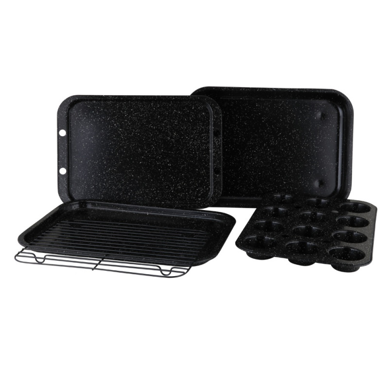 Set tavi pentru copt Royalty Line RL-5RB, 5 piese, Otel carbon, Negru