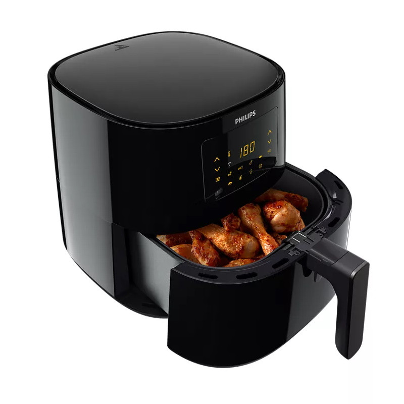 Friteuza cu aer cald Philips HD9280/70, 6.2L, 2000W, LED, 7 programe, Cu 90% mai putina grasime, Rapid Air, Negru
