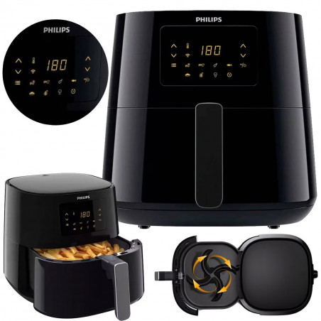 Friteuza cu aer cald Philips HD9280/70, 6.2L, 2000W, LED, 7 programe, Cu 90% mai putina grasime, Rapid Air, Negru