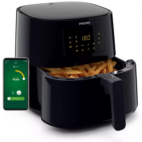 Friteuza cu aer cald Philips HD9280/70, 6.2L, 2000W, LED, 7 programe, Cu 90% mai putina grasime, Rapid Air, Negru