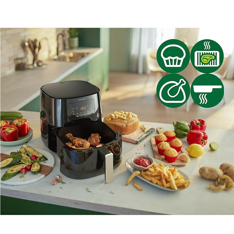 Friteuza cu aer cald Philips HD9280/70, 6.2L, 2000W, LED, 7 programe, Cu 90% mai putina grasime, Rapid Air, Negru
