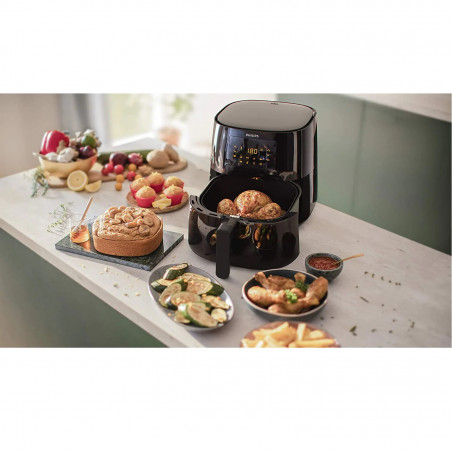 Friteuza cu aer cald Philips HD9280/70, 6.2L, 2000W, LED, 7 programe, Cu 90% mai putina grasime, Rapid Air, Negru