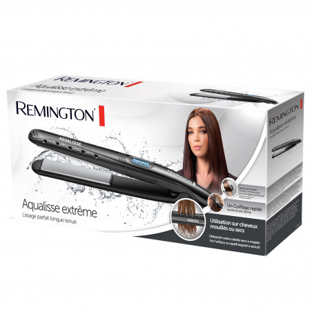 Placa pentru indreptat parul Remington S7307, Placi ceramice 110 mm, Oprire automata, Par umed sau uscat, Turbo Boost, Negru