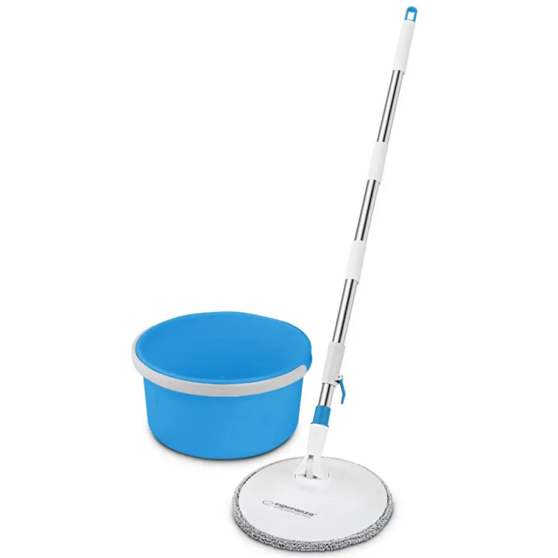 Set galeata si mop Esperanza EHS007, 25.5 cm, Rotire 360°, Microfibra, Inaltime 130 cm, Albastru