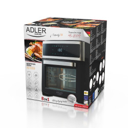 Friteuza/cuptor cu aer cald Air Fryer Adler AD 6309, 2500W, 13 L, 8 programe, Start intarziat, Inox/Negru