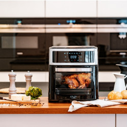 Friteuza/cuptor cu aer cald Air Fryer Adler AD 6309, 2500W, 13 L, 8 programe, Start intarziat, Inox/Negru