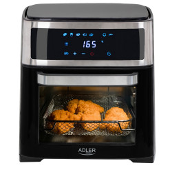 Friteuza/cuptor cu aer cald Air Fryer Adler AD 6309, 2500W, 13 L, 8 programe, Start intarziat, Inox/Negru