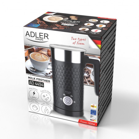 Cana spumare lapte Adler AD 4494B, 1000W, 300 ml, Acoperire antiaderenta, Negru/Inox