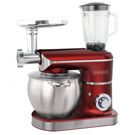 Robot de bucatarie cu bol de otel Royalty Line RL-PKM2200BG, 2200W, 8,5 litri, Blender, Mixer, Masina de tocat carne, Rosu