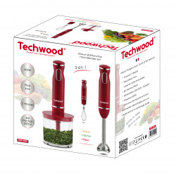 Set blender cu tocator si tel pentru oua 3in1 Techwood TMS-9605, 600W, 2 viteze, 500 ml, Rosu