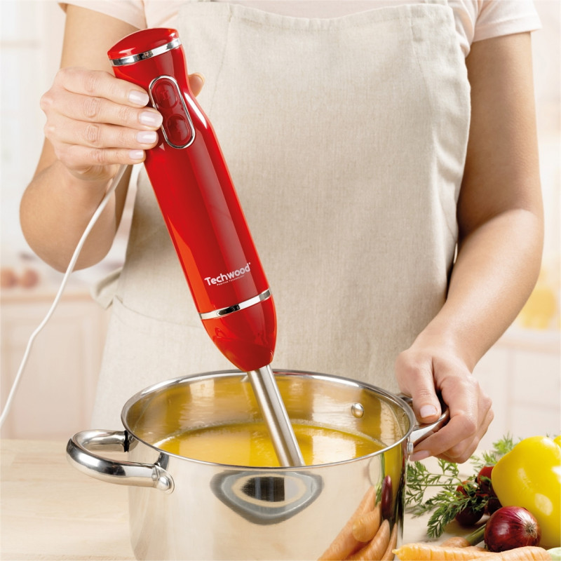 Set blender cu tocator si tel pentru oua 3in1 Techwood TMS-9605, 600W, 2 viteze, 500 ml, Rosu