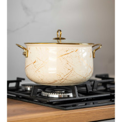 Oala Goldmann GM 8017-24B, 6.2 L, 24x15 cm, Email, Acoperire antiaderenta, Inductie, Auriu/Marmură