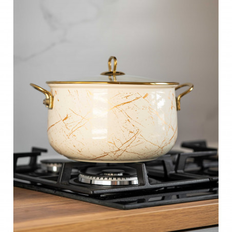 Oala Goldmann GM 8017-24B, 6.2 L, 24x15 cm, Email, Acoperire antiaderenta, Inductie, Auriu/Marmură