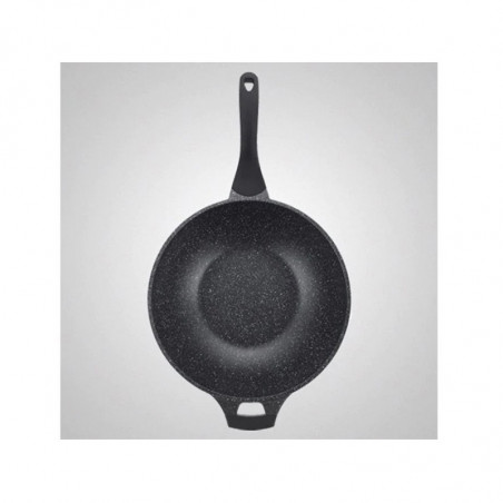 Tigaie wok Royalty Line RL-BW32M, 32 cm, 3.7 L, Acoperire marmura, Inductie, Manere moi, Negru