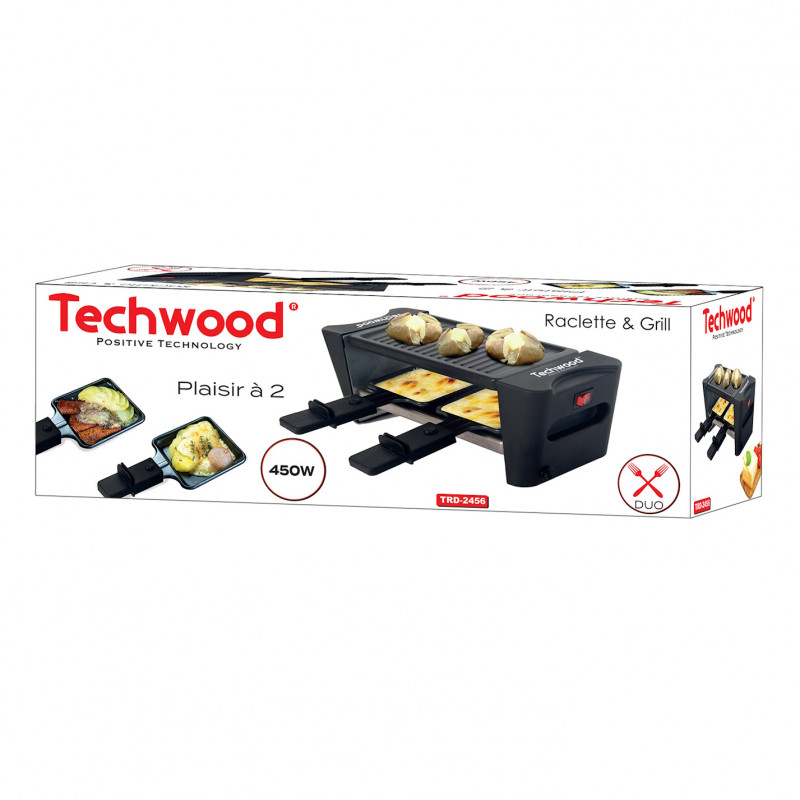 Plita raclette/grill Techwood TRD-2456, 450W, Acoperire antiaderenta, Manere reci, Termostat, Negru