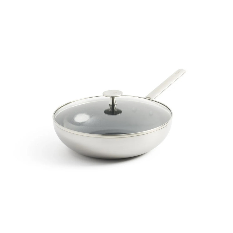 Tigaie wok cu capac Royal van Kempen & Begeer CC003232-001, 3,6 L, 28 cm, Strat diamant, Pentru cuptor si inductie, Otel inoxidabil