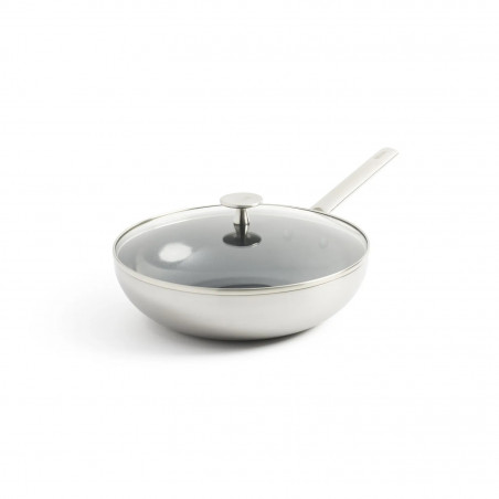 Tigaie wok cu capac Royal van Kempen & Begeer CC003232-001, 3,6 L, 28 cm, Strat diamant, Pentru cuptor si inductie, Otel inoxidabil