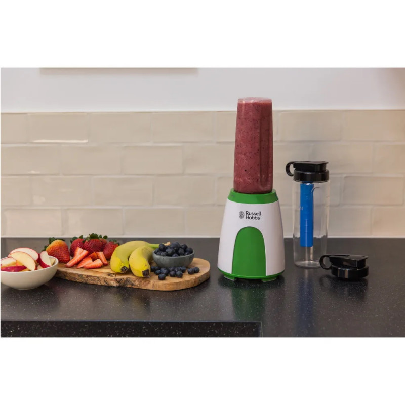 Blender Russell Hobbs Explore Mix & Go Cool 25160-56, 300 W, 600 ml, fără BPA, Otel inoxidabil, Design ergonomic, Alb/verde