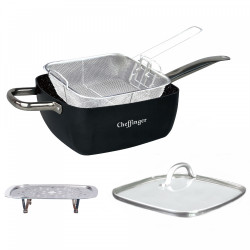 Tigaie multifunctionala Cheffinger FA04, 24 cm, Acoperire antiaderenta,  Rezistenta la zgarieturi, Multifunctionala, Negru