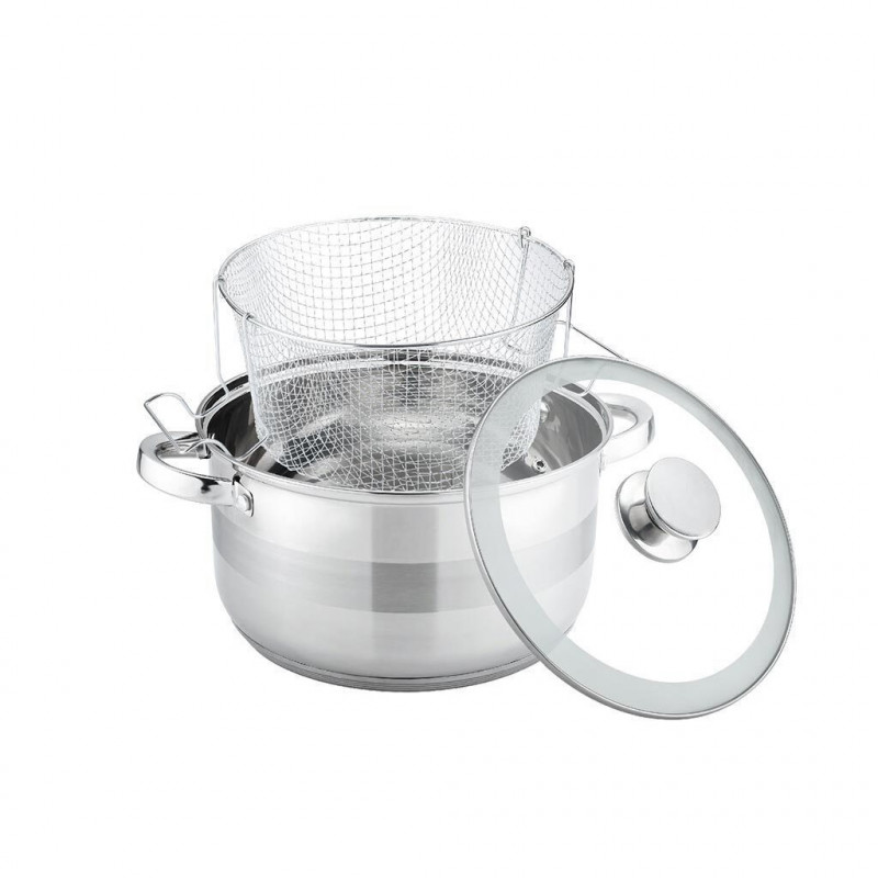 Oala cu cos pentru prajit Cheffinger SS04, 24 cm, 6,5 l, Inductie, Inox