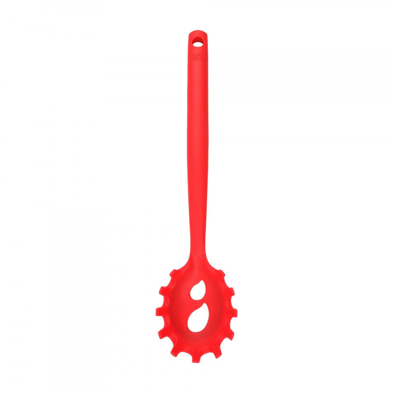 Lingura pentru spaghete Tasty 678205, Gauri pentru portionare, Maner moale, 32,5 cm, Silicon, Rosu