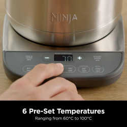 Fierbator electric Ninja KT201EU, 3000W, 1.7L, Fierbere rapida, Mentine temperatura, Setari inteligente, Iluminare, Inox
