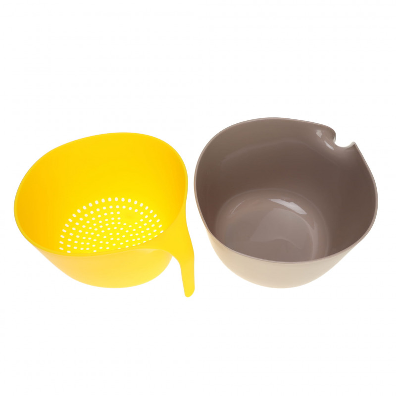 Bol cu maner si strecuratoare 2in1 Kassel KS 93702, 4 litri, 23x18 cm, Galben/gri