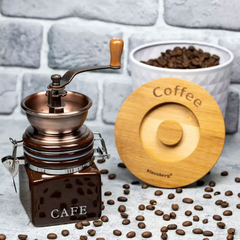 Rasnita de cafea Kinghoff KH 4146, Manuala, Mecanism ceramic, Corp din metal si ceramica, Maro