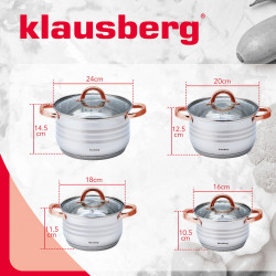 Set oale Klausberg KB 7699, 8 piese, Inductie, Inox/auriu