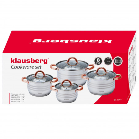 Set oale Klausberg KB 7699, 8 piese, Inductie, Inox/auriu