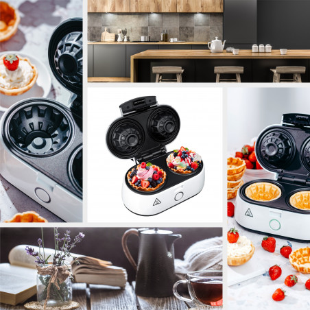 Aparat de facut vafe tip cupe Adler AD 3062, 1400W, Acoperire antiaderenta, 2 vafe, Alb/Negru