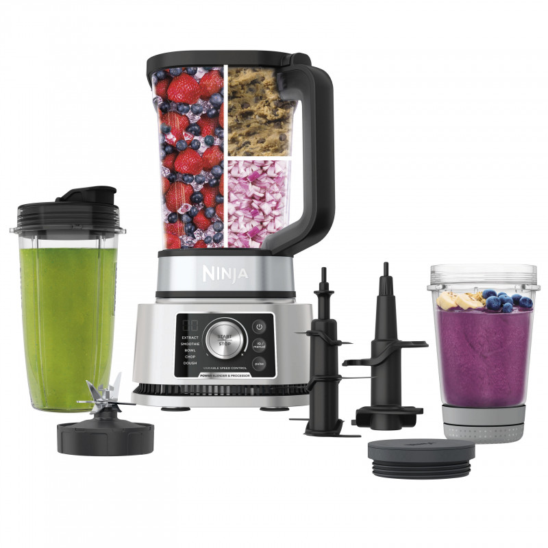 Blender Ninja Foodi Power Nutri CB350EU, 1200W, 2.1L, 3in1, 6 programe, Smart Torque, Auto-iQ, Negru/inox