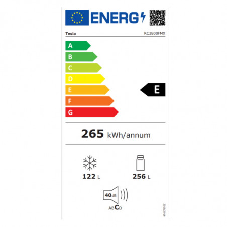 Frigider cu congelator Tesla RC3800FMX, 378L, Clasa E, Deschidere pаnа la 90°, Total No Frost, Ecran tactil, Inox